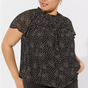 Torrid Chiffon Smocked Pintuck Flutter Short Sleeve Blouse